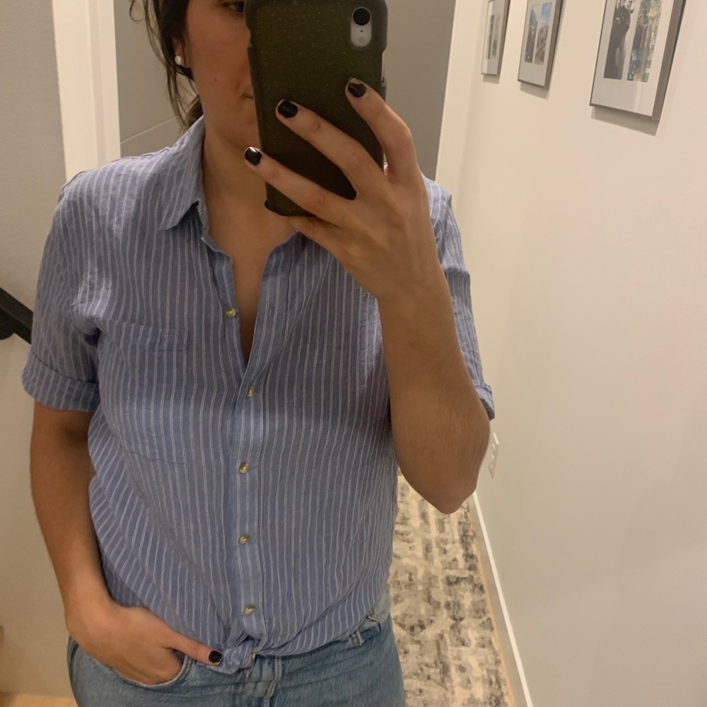 Blue and White Striped Blouse